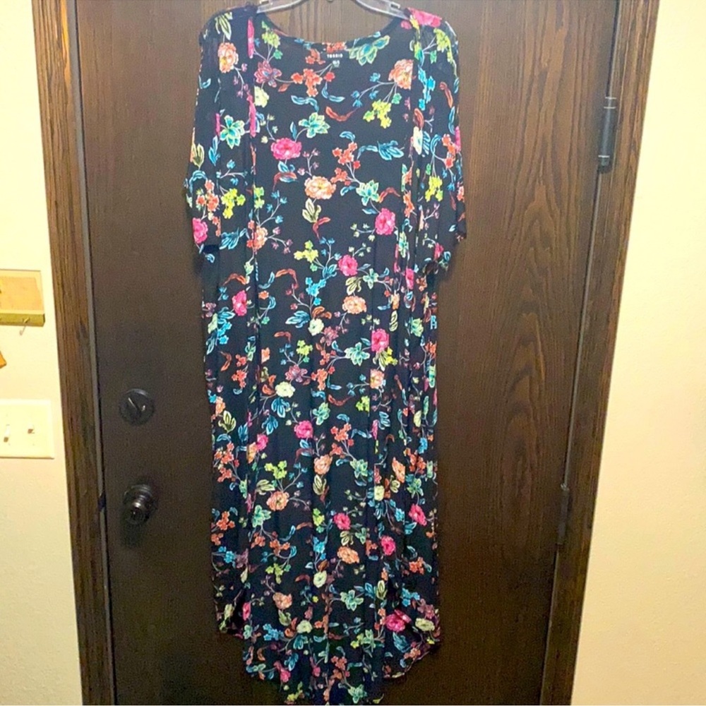 Torrid Floral Chiffon Kimono Duster Maxi Cardigan Black 1X 2X Boho Layer - Picture 4 of 9